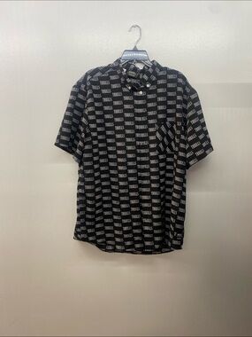 Thrills Black Short-Sleeve Logo-Print Button Down Shirt